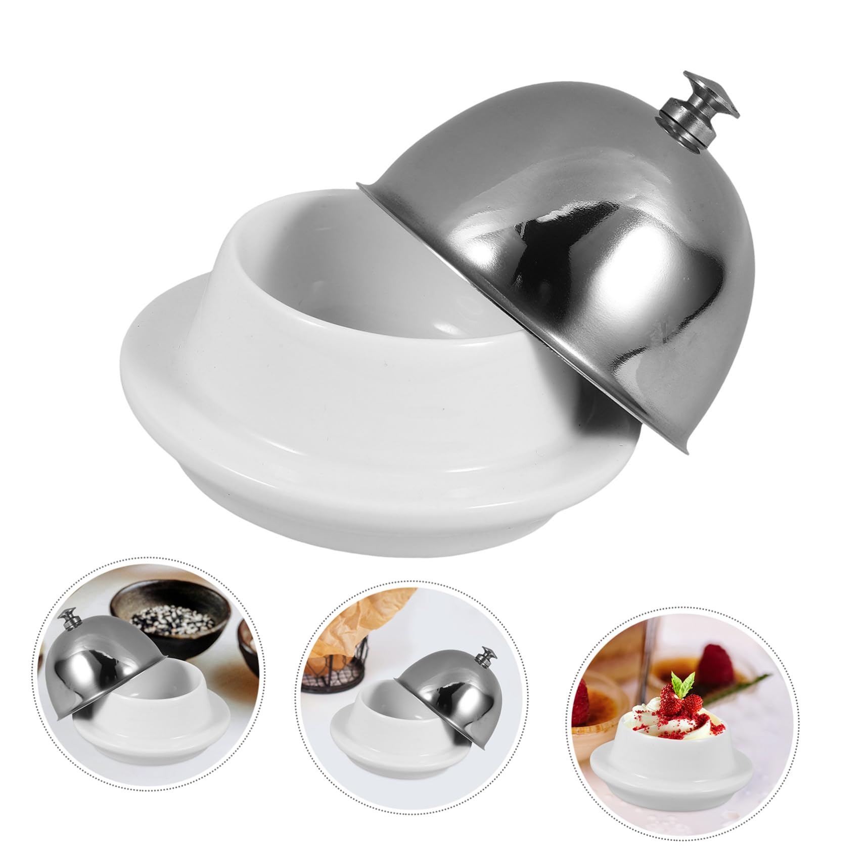 NUOBESTY Contenitore per Burro in Acciaio Inossidabile e Ceramica Argento, Piatto Piccolo Multifunzionale per Abalone e Grasso di Manzo, per Feste e Campeggio