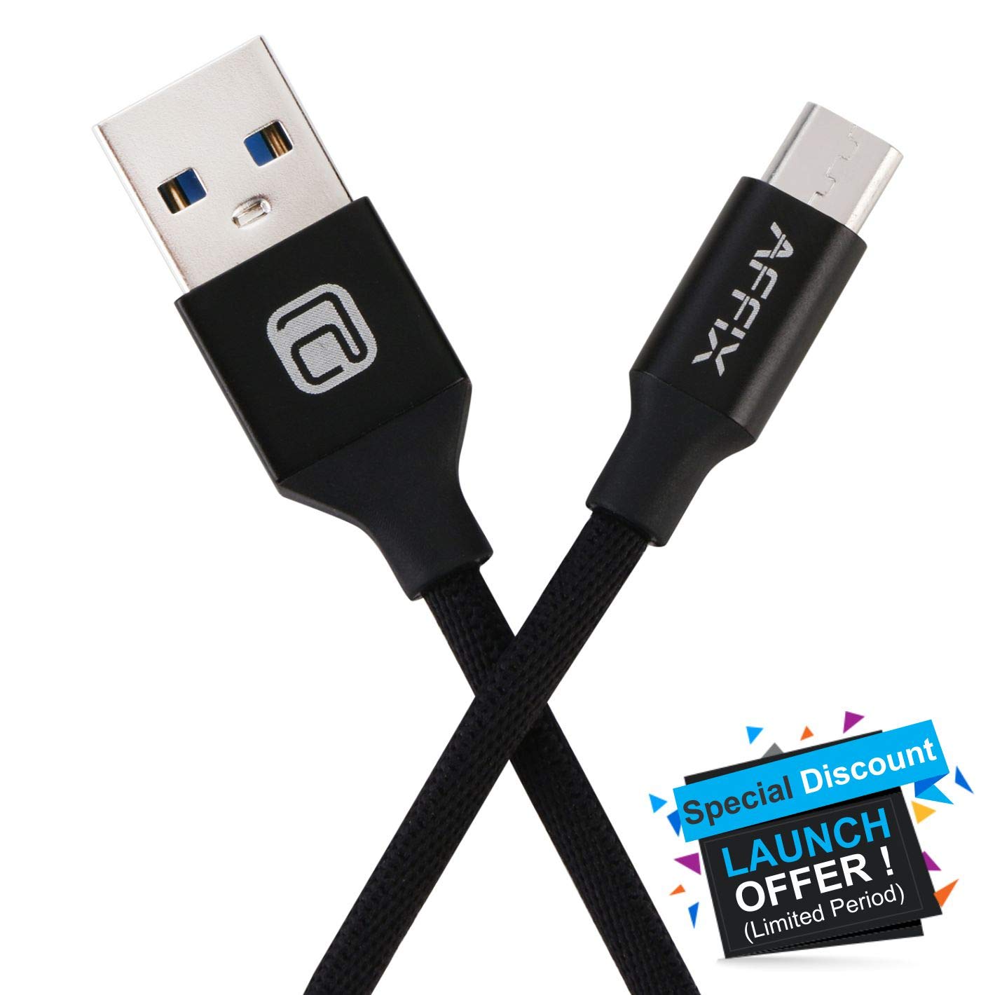 Affix Super Tough Fabric Braided Micro USB Cable 1.5 Meter (Black)
