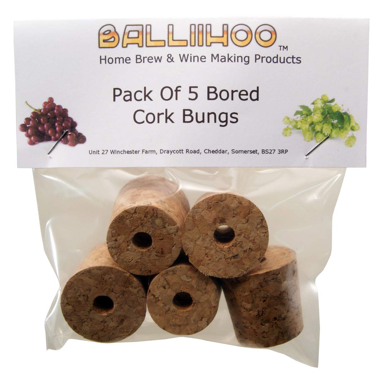 BALLIIHOO Pack of 5 x Bored Cork Bungs to Fit Standard 1 Gallon Demijohn