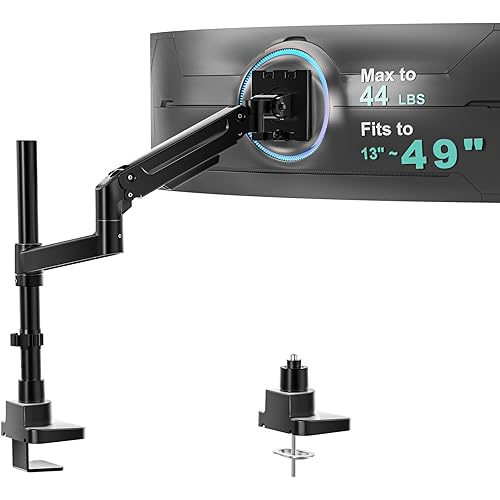 WALI Heavy Duty Monitor Arm Desk Mount for 13-49 Inch Ultrawide Screens, Single Monitor Arm with Full Motion Tilt, Swivel, Rotation, Holds up to 44 lbs, C-Clamp Mount for VESA 75/100mm (GSDM001-P)