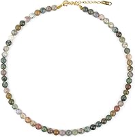 KIKLA 18K Gold Plated Semi Precious Stone Beaded Choker Necklace - Natural Gemstone Strand Short Necklace for Women, 6 Styles