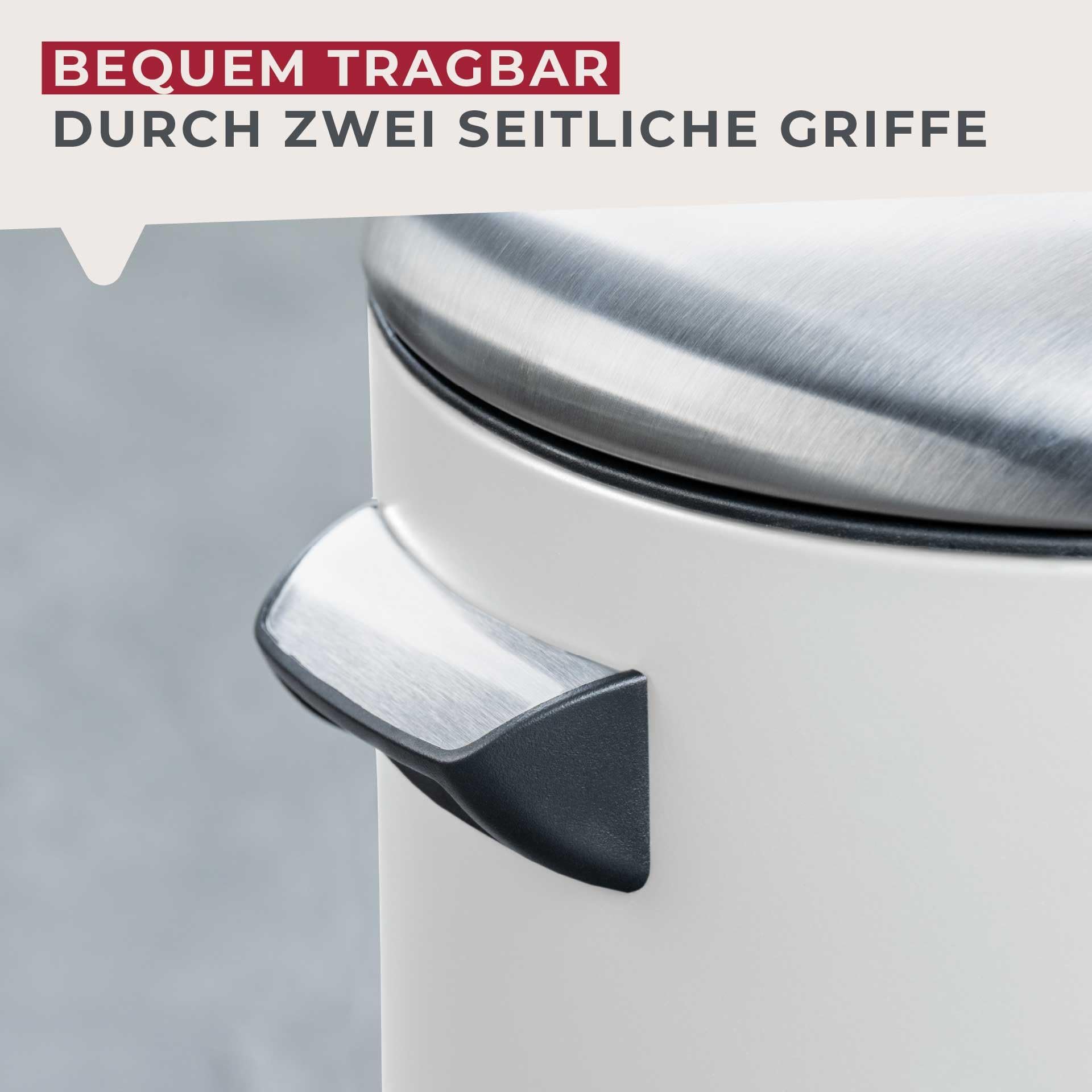 FACKELMANN PARIS Pedal-Abfallsammler 3L White mat – Eleganter Abfalleimer in Weiß, Integrierte Beutelhalterung, 2 Tragegriffe, Geeignet für Bad und Gäste-WC