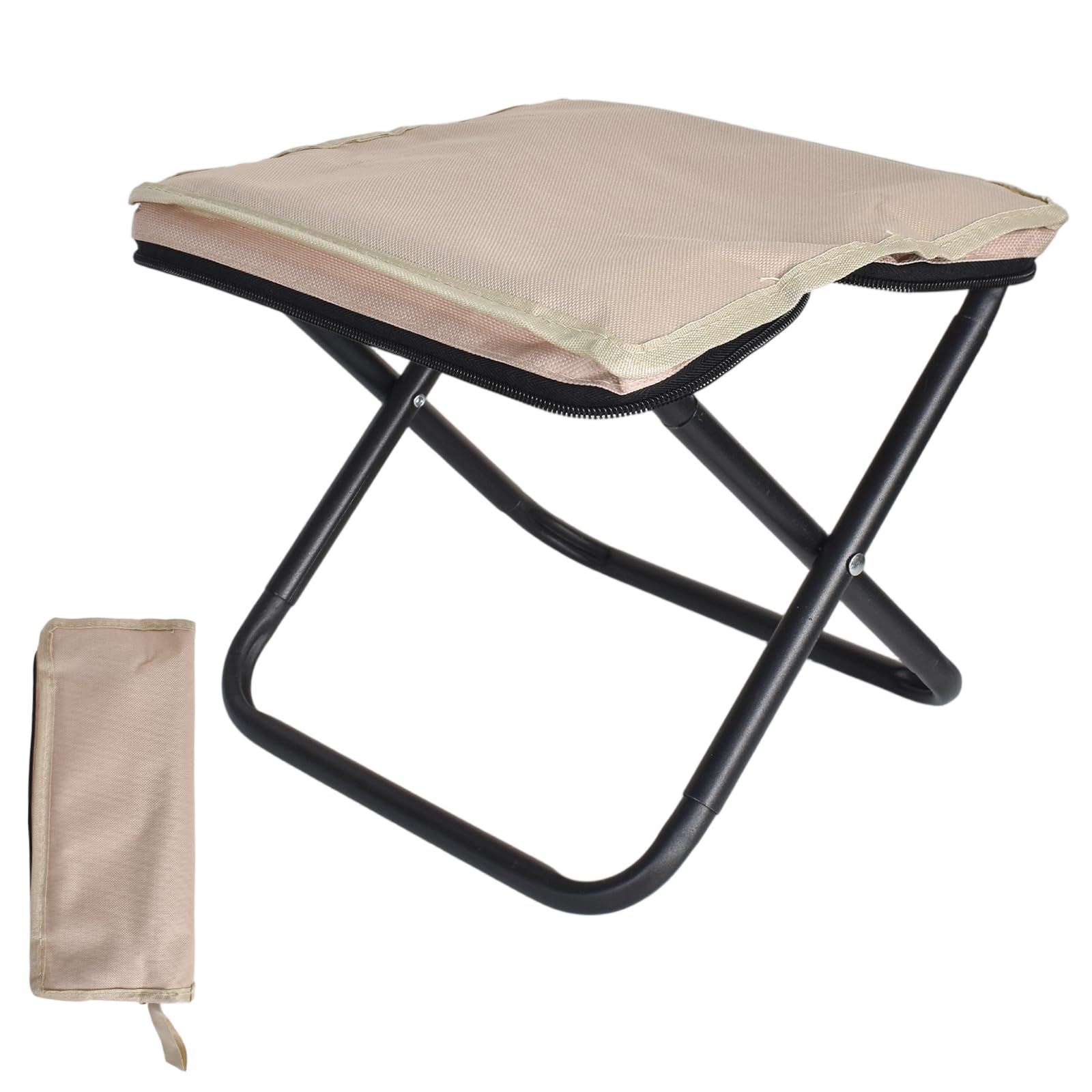 Luxvara Taburete Plegable de Camping Ultraligero – Banquillo Portátil para Senderismo, Pesca y Picnic – Soporta 150 kg – Tela Oxford Resistente – Compacto (28x6x12 cm) y Solo 610g (Blanco Roto)