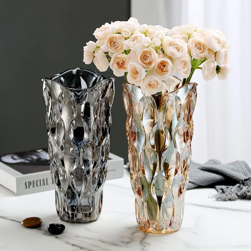 Miniatura 6 de CEMABT Floreros de vidrio irrompibles de 9.5 pulgadas y 3.4 libras para flores, jarrón grueso Morden para mesas de centros de mesa, coloridos,