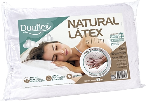 Travesseiro Duoflex Natural Látex Slim 10 cm, Branco, para fronha 50 x 70 cm