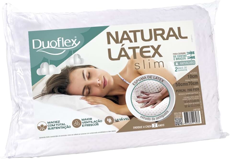 Travesseiro Duoflex Natural Látex Slim 10 cm, Branco, para fronha 50 x 70 cm