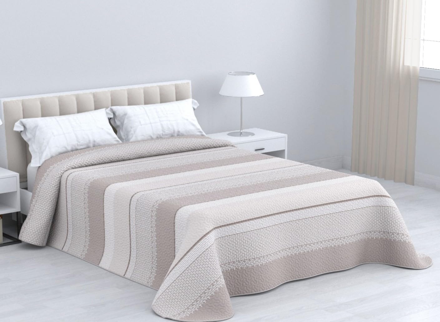 HM'S HOME'SECRET Colcha Bouti Estampada de 100% Microfibra Suave - Variedad de Diseños y Tamaños (Alaska Beige, Cama 150cm)