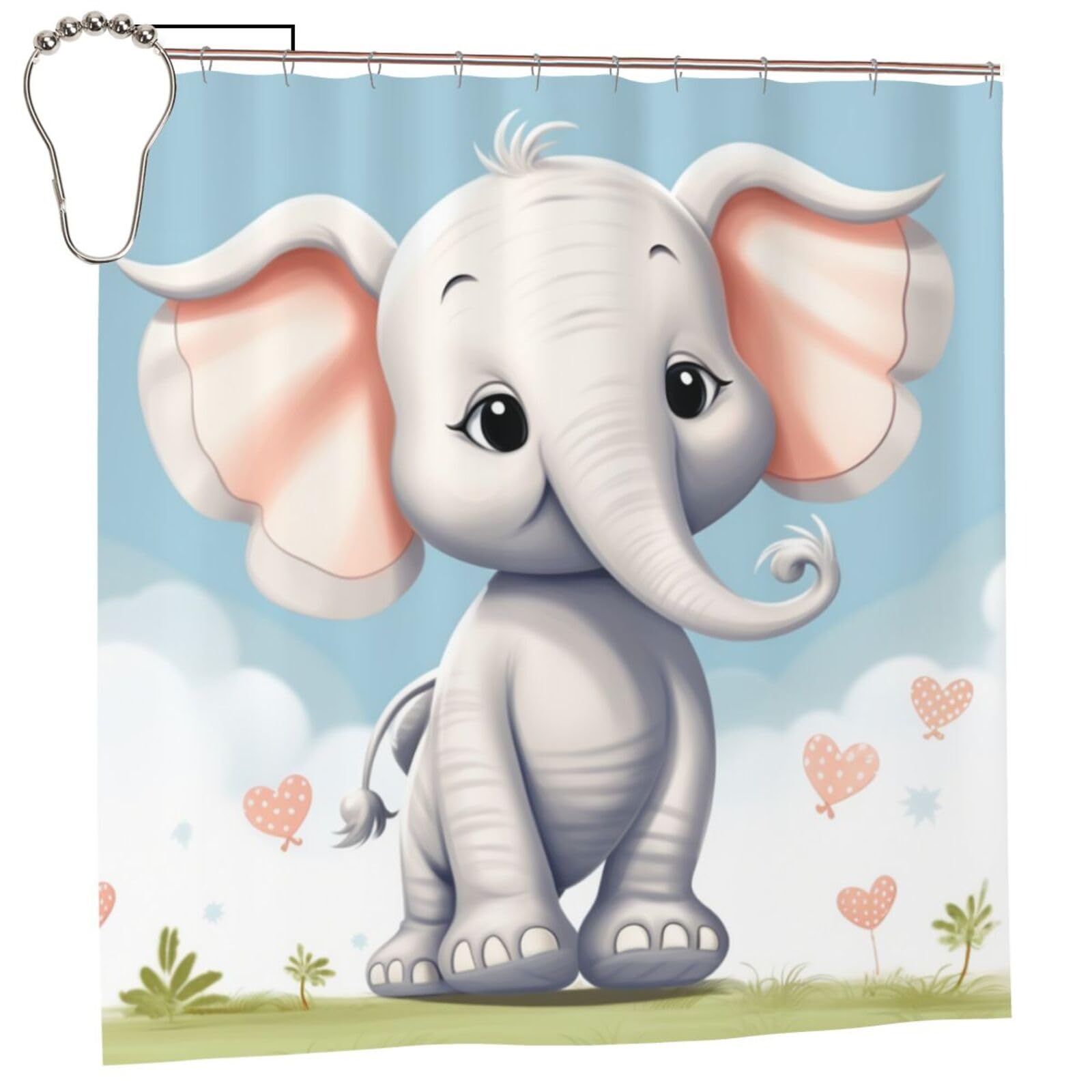 Rideau de douche imperméable et lavable en tissu épais éléphant