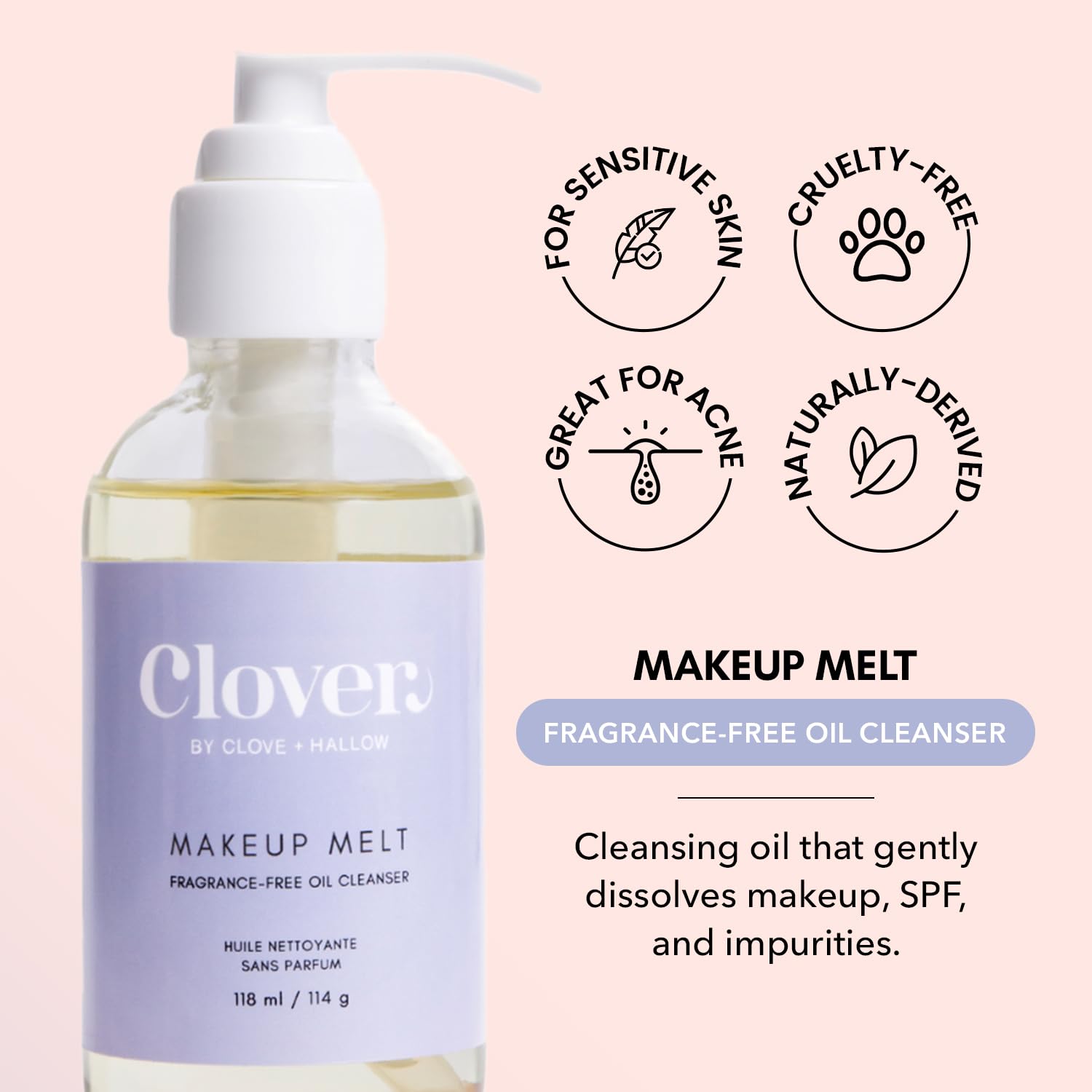 Clover Makeup Melt Milky Cleansing Oil | Gentle Makeup Removal, Skin-Friendly Formula and Residue-Free Rinse | Cruelty-Free & Vegan Face Oil - 4 oz (118 ml)