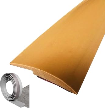 REMYS Doorway Uneven Floor Transition Strip, PVC Carpet & Floor Edging Trim Strip Self Adhesive, Soft Transition Bar 1m Long, for Tile to Wood/Carpet to Laminate, Easy Installation Color Gold