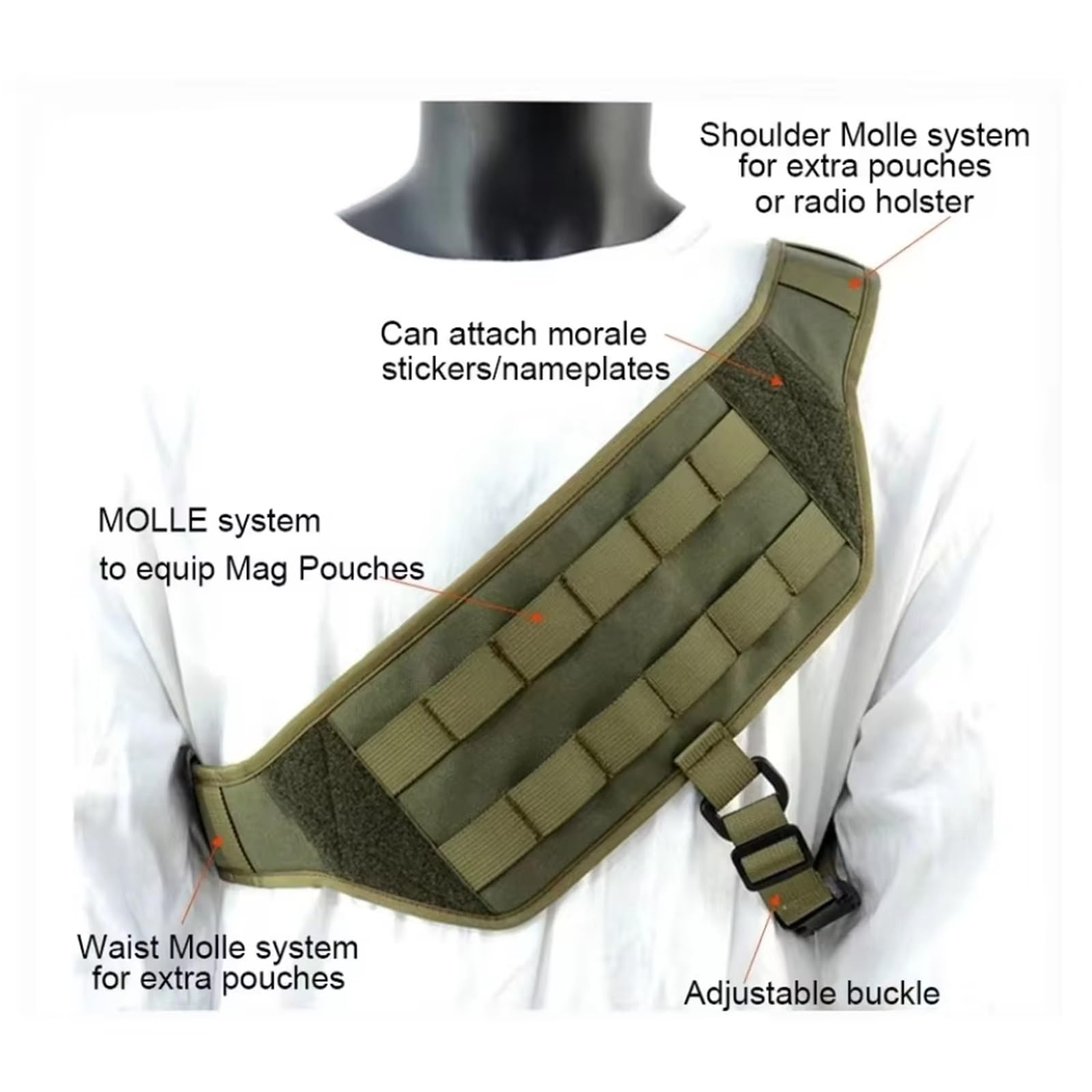 Piattaforma Tattica Molle per Chest Rig, Cinghia Toracica Molle Bandoliera con Spallacci Regolabili in Nylon, Imbracatura Universale per Il Trasporto Nascosto