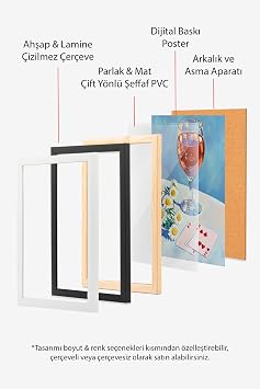 Zestia Premium Poster Şarap Kadehi ve Papatyalarla Romantik Natürmort Sahnesi Salon Dekoru, 21 x 30