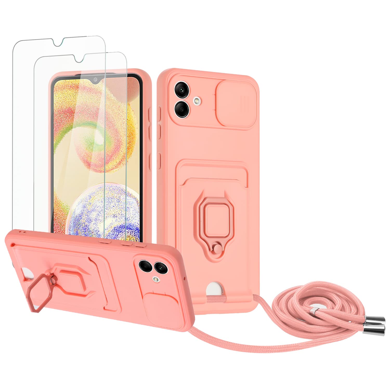 Zallagre Funda con Cuerda Compatible con Redmi Note 13 Pro 5G,[2 Packs Cristal Templado],Ranura para Tarjetas,Cubierta de Cámara Deslizante Proteger,360 Anillo Soporte-Morado — view 68