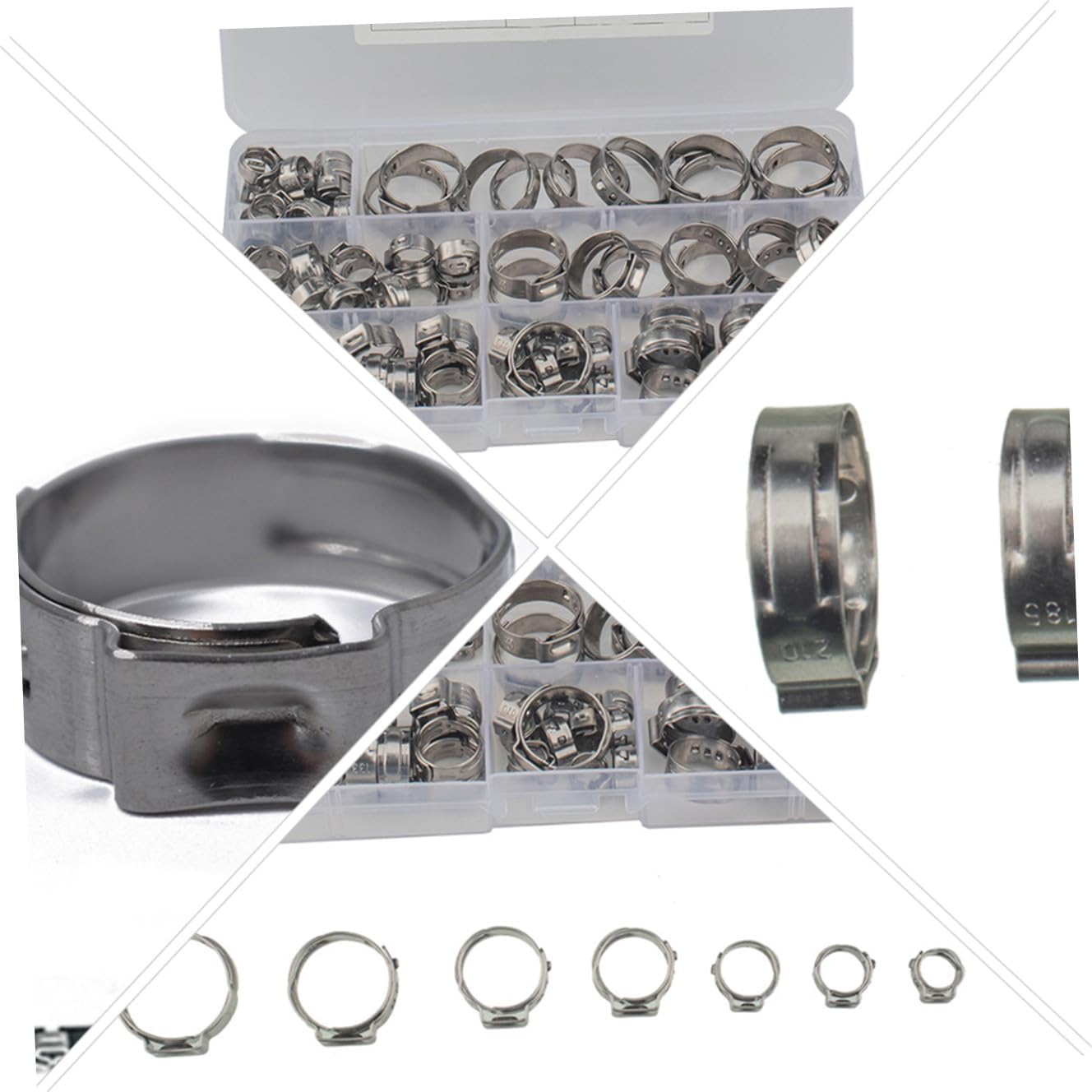 Didiseaon 80pcs Stainless Steel Single Ear Hose Clamp Set, 7 Sizes 5.8-21mm Tube Clips for Hydraulic Hose Plumbing Industrial Use