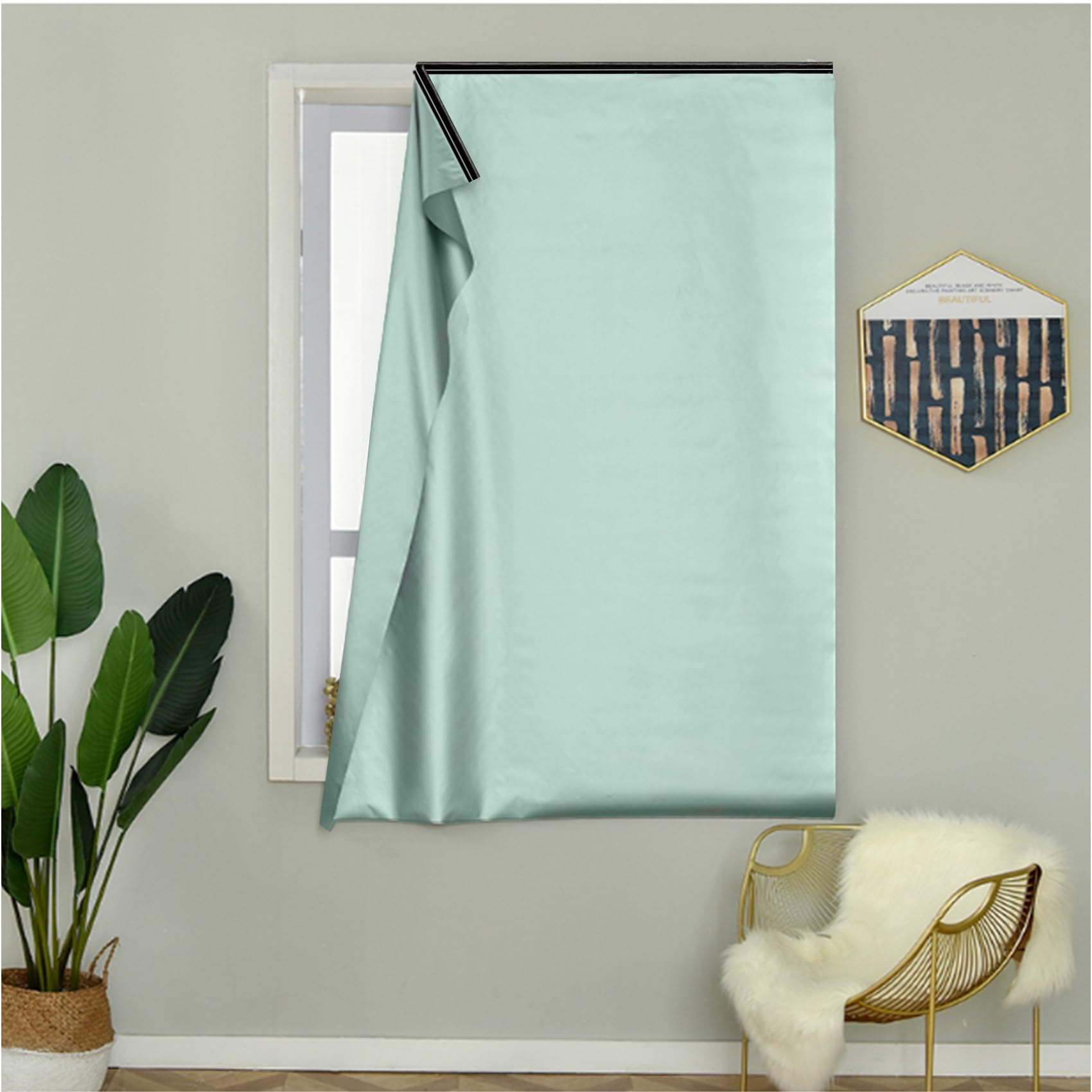 Tenda Termica 120 x 200 cm, Temporanee, Nessuna Perforazione, Tessuto100% Oscurantioscuranti Tenda Tetto Senza Perforazione,Con Fissaggi per Roulotte, Verde