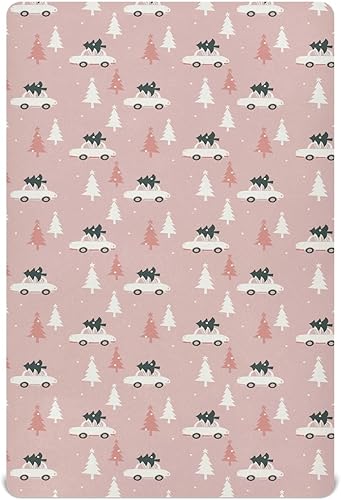 Christmas Tree Car Crib Sheets - Stretchy Fitted Crib Sheets for Boys Girls, Unisex Cozy Baby Crib Sheet 27 x 39 x 5 Inches