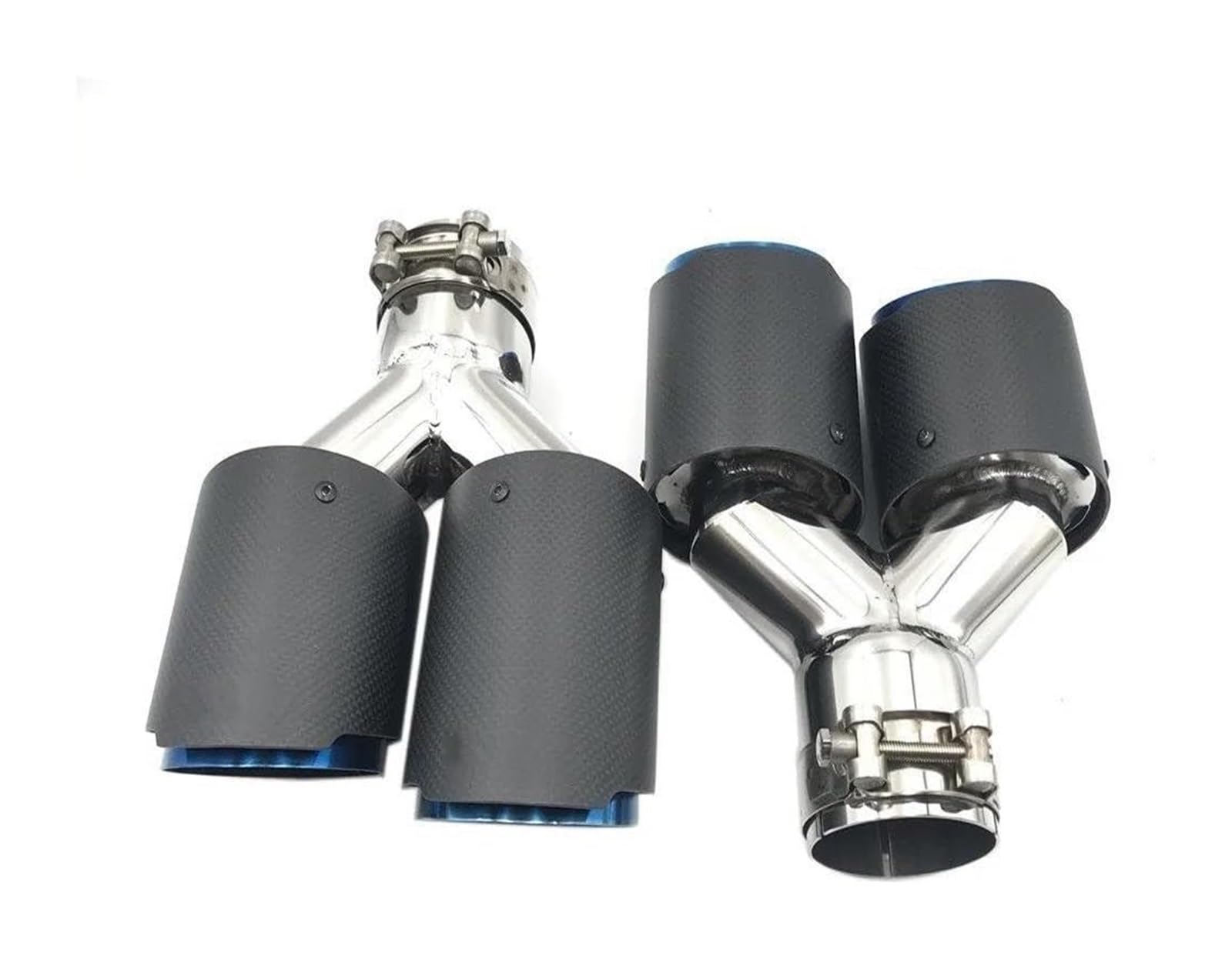 Tubo Di Scarico Auto Terminale Scarico Universale Acciaio Inox Blu Doppia Uscita Forma Y Per Auto Carbonio Opaco Multi-misura 1 Paio