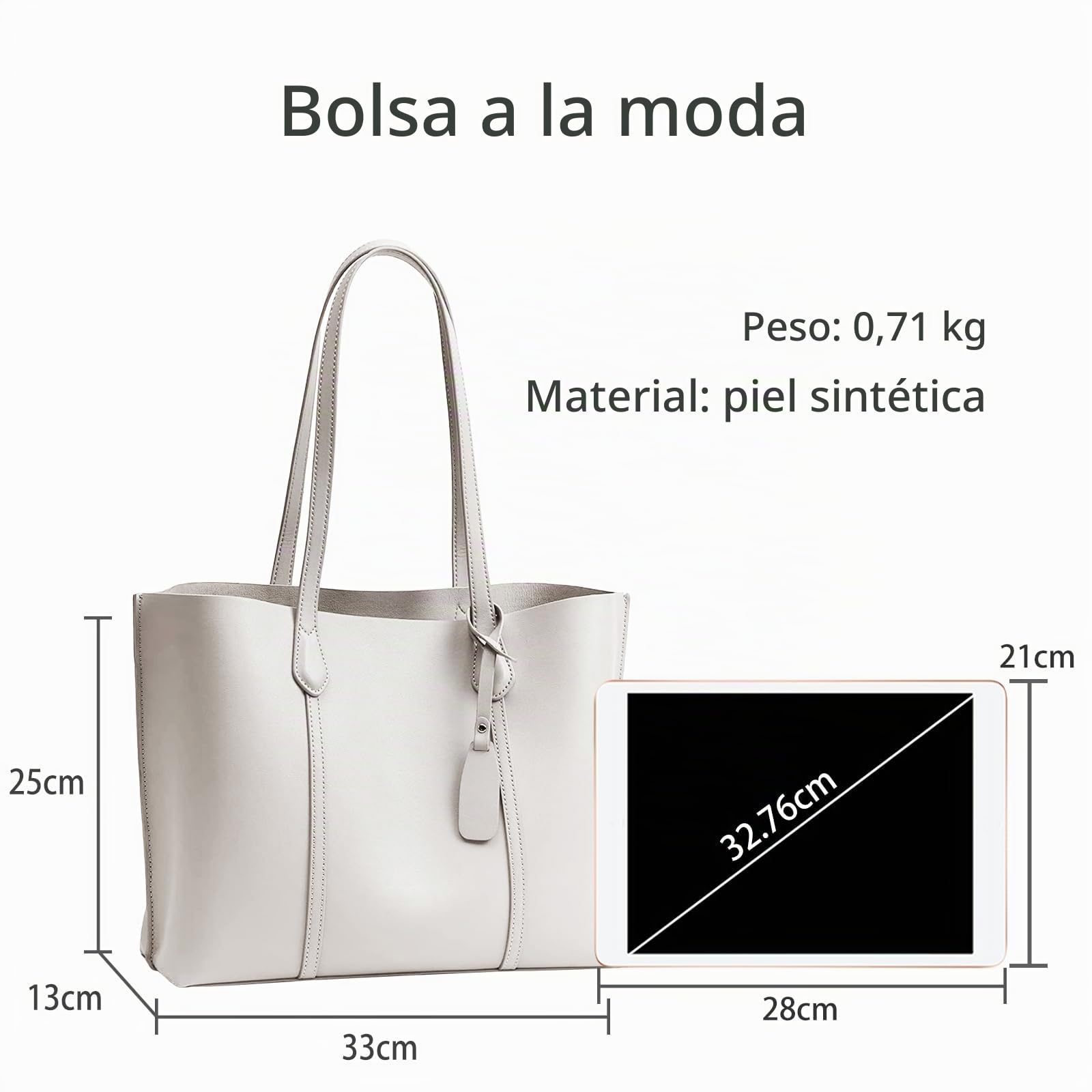 Bolsos de Mujer Grande Bolso Tote Bolsa de Hombro de Moda Señora PU Cuero Bolso Shopper para Escuela Trabajo Viaje Compras Blanco
