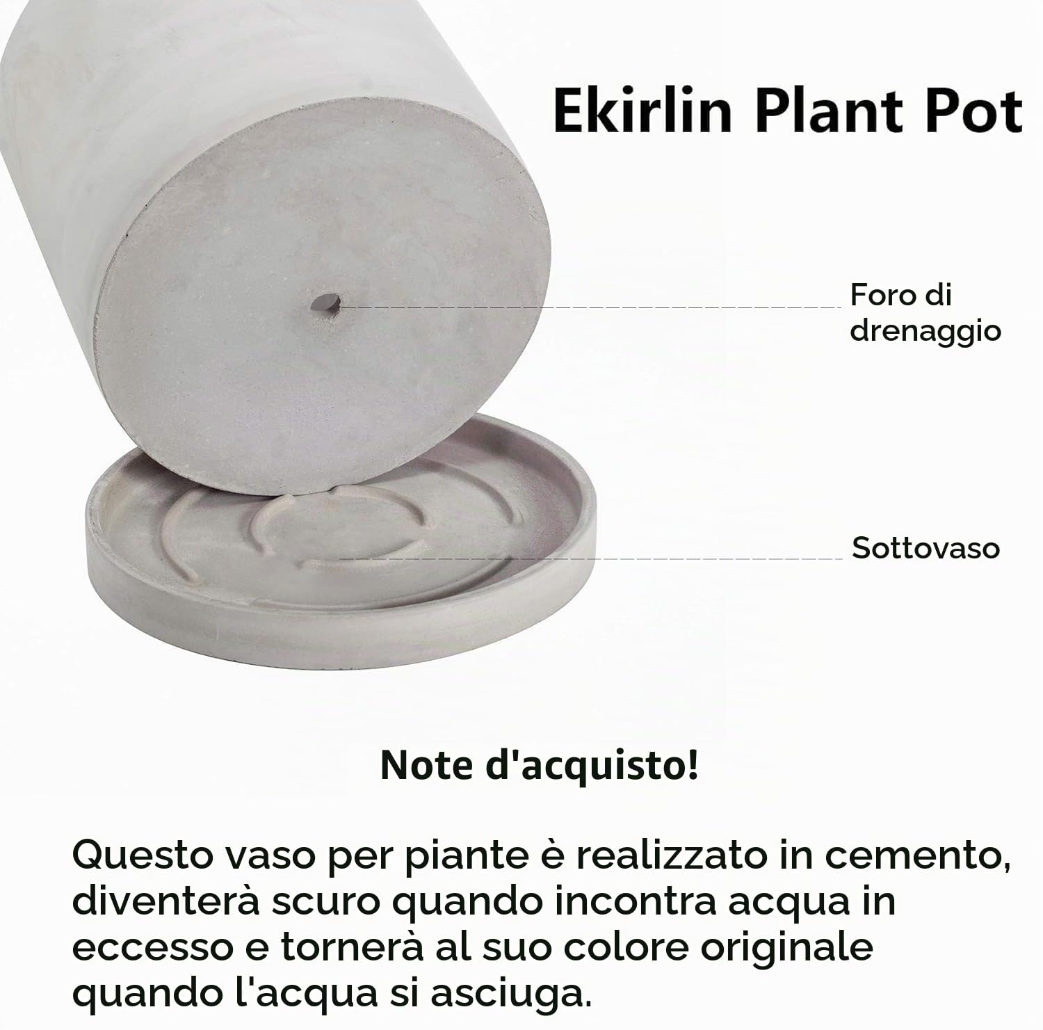 Ekirlin, fioriera da interni in cemento, vaso geometrico per interni ed esterni, con vassoio in plastica, vaso cilindrico in cemento per il giorno del lavoro (17 cm)