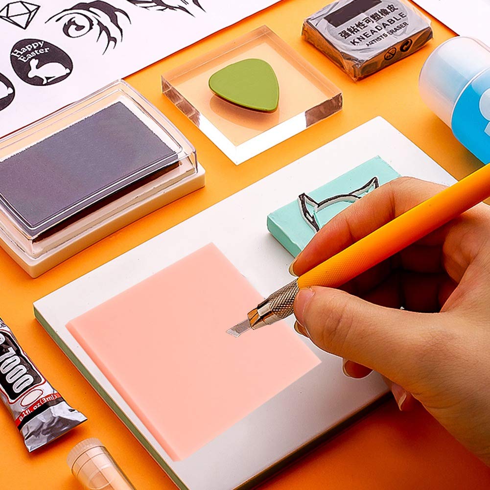 Gummistempel Schnitzblock, aus Gummi geschnitzter Ziegelstein quadratisch für Druckgrafik Stempel weiches Basteln DIY Bastelprojekt 9 teilig Liebhaberei Fertigkeiten Fachmann bilden Stamp Tool