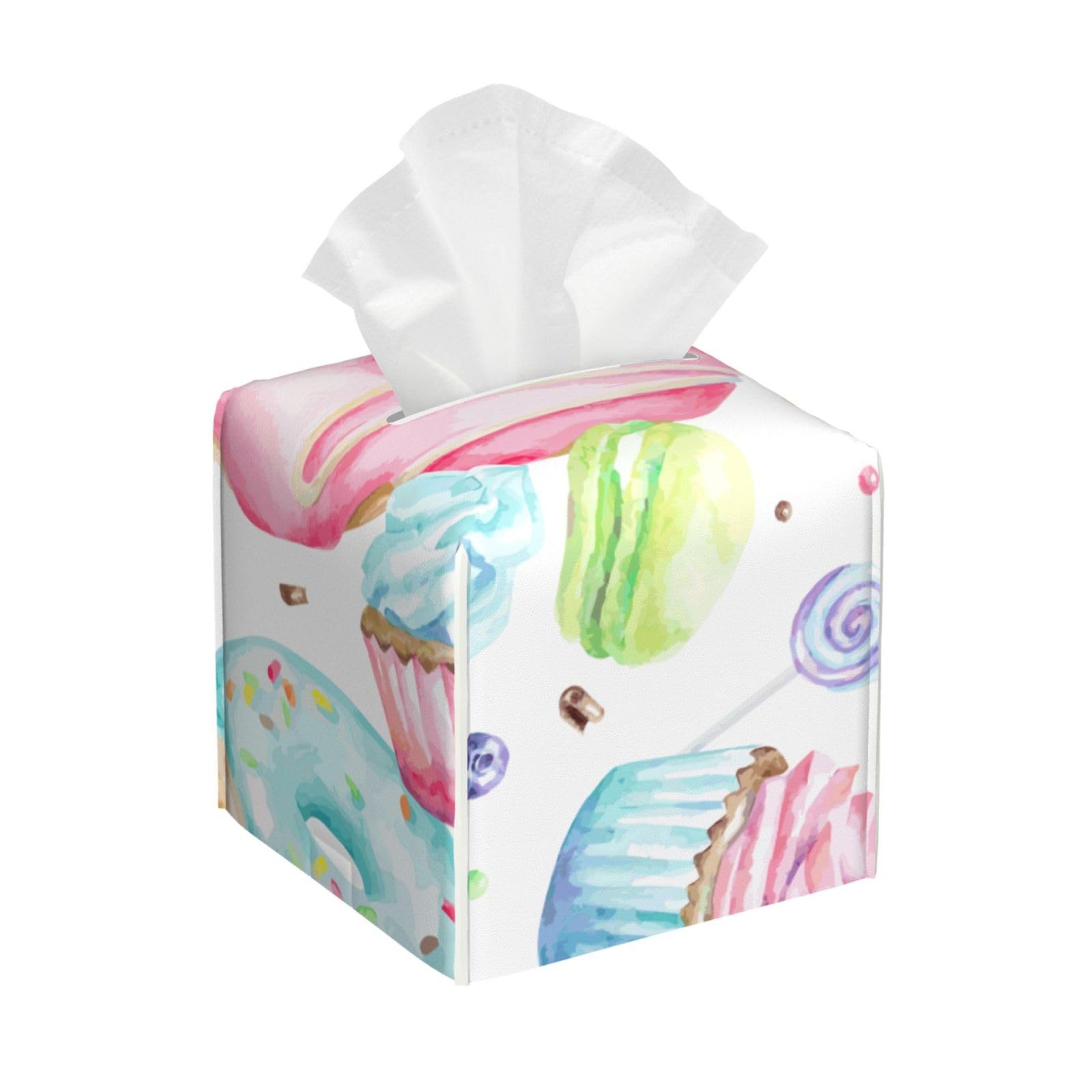 Cupcakes Donuts Muffins Sugar Print Square Tissue Box Cover For Living Room Bedroom Office Decor Organizer Holder