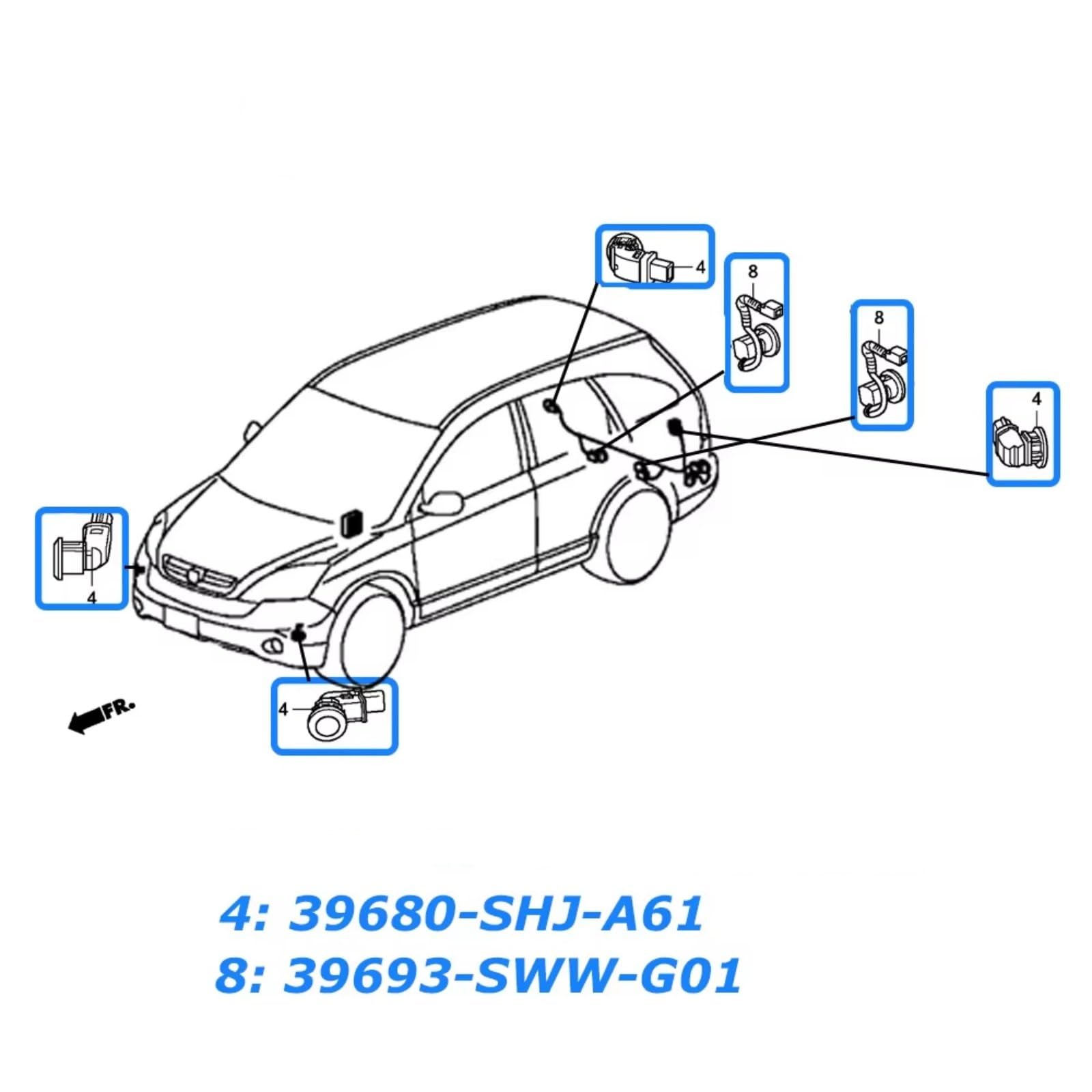 PDC Parking Sensor Per CR-V 2007 2008 2009 2010 2011 2012 | Sensore di parcheggio anteriore posteriore PDC Assistenza alla retromarcia 39680-SHJ-A61 39693-SWW-G01(39693-SWW-G01)