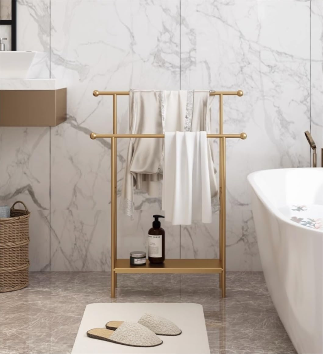 Amazon.co.jp: スタンド式 タオル掛け タオルラック 置き型 バスタオル掛け 304 ステンレス鋼の立っているタオルラック 2  層タオルスタンドタオルバー浴室用 タオルハンガー タオル かけ タオルスタンド バスタオルホルダー (Color : B) : ホーム＆キッチン 2層の自立型タオルラック - メタルバスタオルホルダースタンド3色のスタイリッシュタオルレール（D 70 * 22 * 100cm）