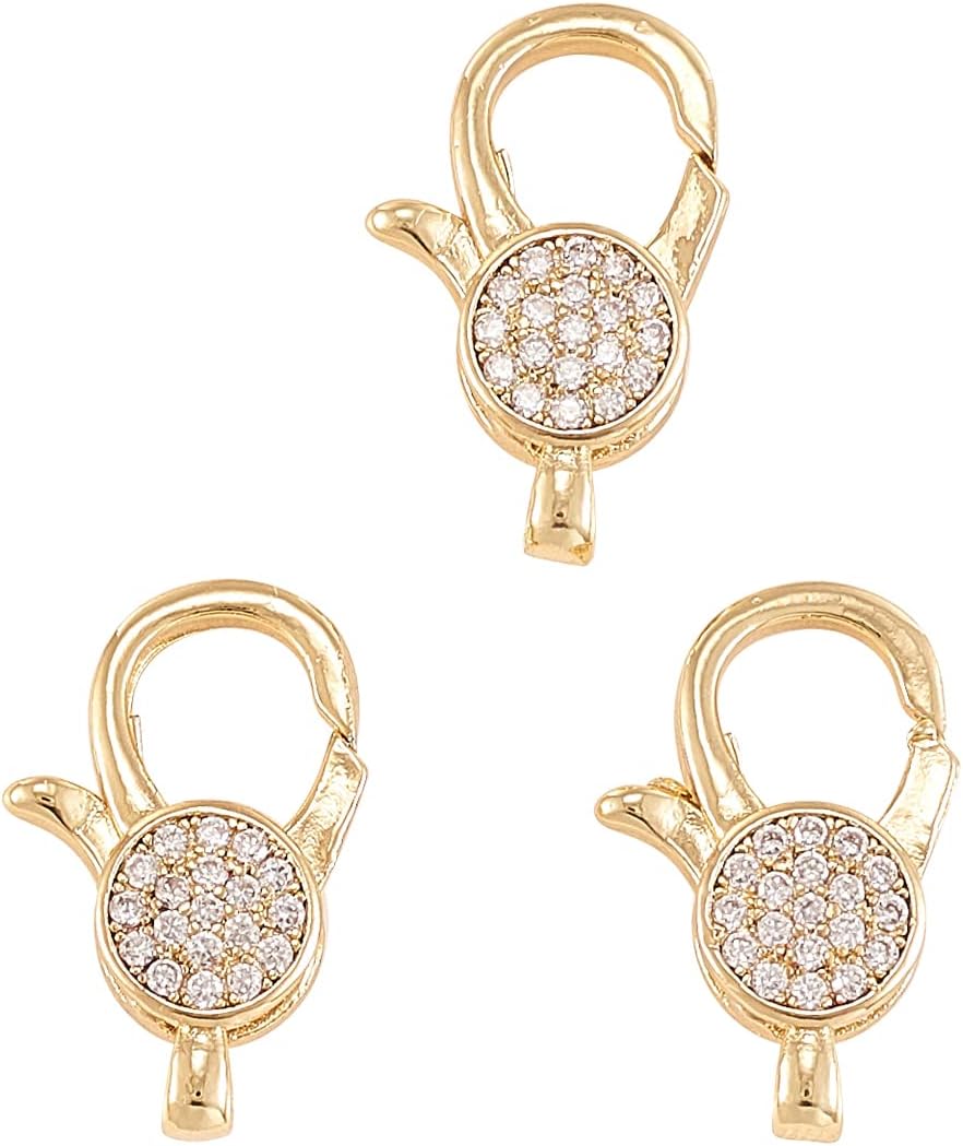 LiQunSweet 5 Pcs Brass Golden Plated Micro Pave Cubic Zirconia CZ Stone Lobster Claw Clasps Bulk for Jewellery Making Necklace Bracelet Keychain DIY Accessories - 19x12mm