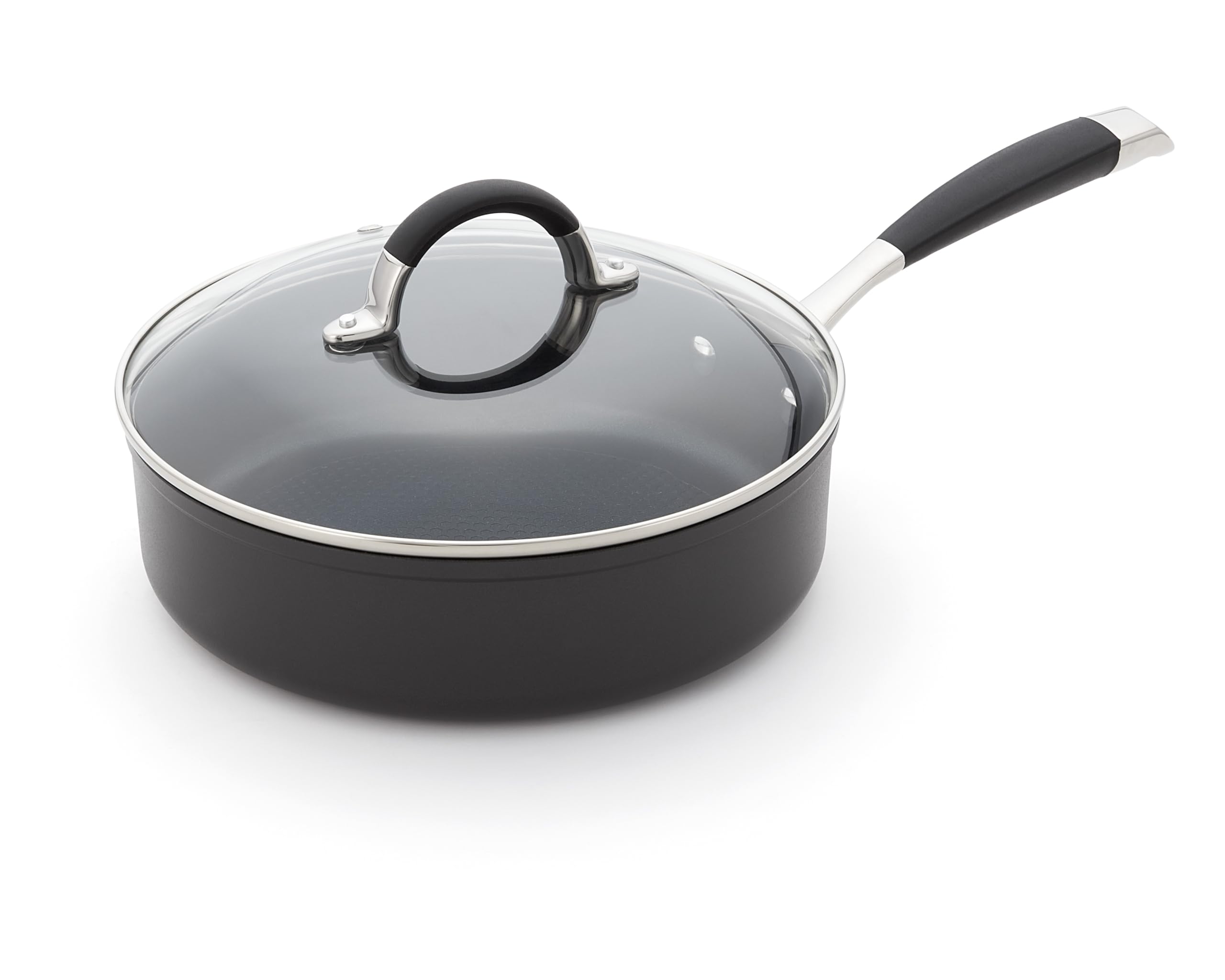 Stellar Verve 24cm Non-Stick Saute Pan with Lid, Induction Suitable, Oven and Dishwasher Safe, Geoform Double-Layer Non-Stick, Anti-Slip and Stay Cool Grip Handles