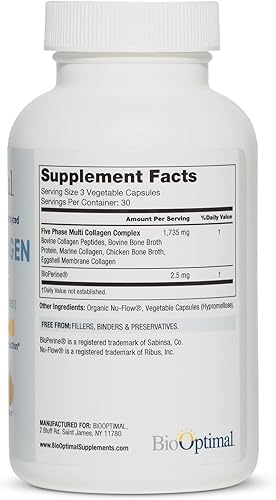 Miniatura 5 de BioOptimal Cápsulas de suplemento de colágeno múltiple, colágeno tipo I, II, III, V y X, 90 cápsulas