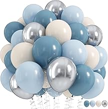 Toys Treasure 60 Pcs Metallic Confetti Balloons Blue Silver White - Birthday Party Decorations Wedding Baby Shower Anniversary Graduation Supplies (Blue White Silver)