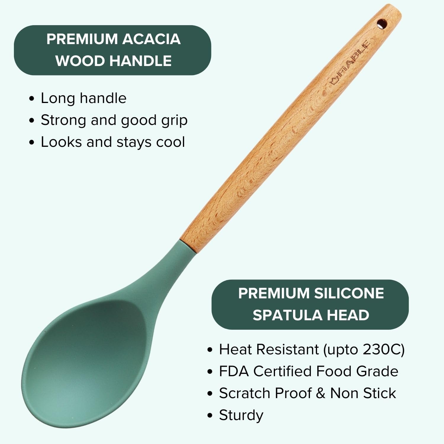 FiABLE Premium Silicone Spatula Set of 3 for Non Stick pan, Spatula Set for Cooking - Heat Resistant, FDA Certified - Hybrid Combo of 3 Green 1