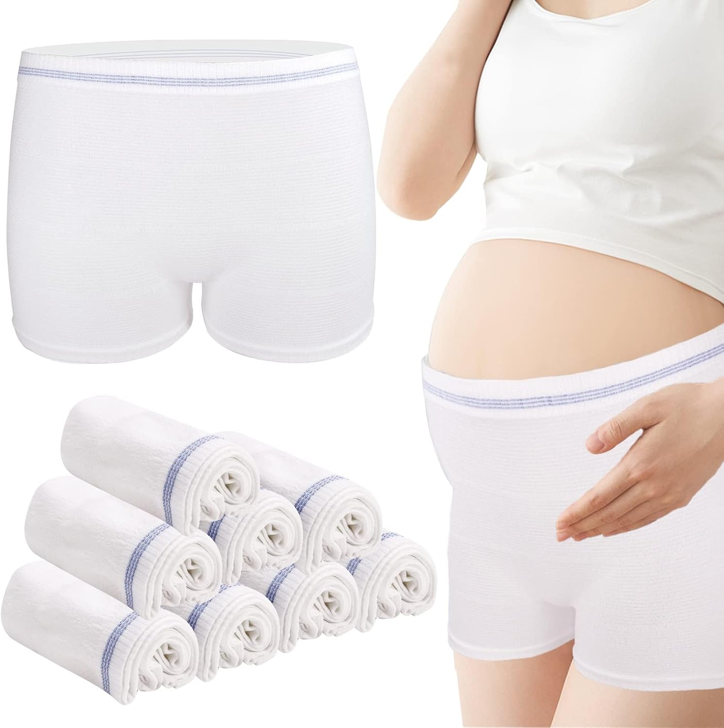 8 Pack Disposable Postpartum Underwear, Mesh Underwear Postpartum, Must Have Hospital,Provide Washable,Breathable Undies for Delivery, Surgical,Traveling(Large)