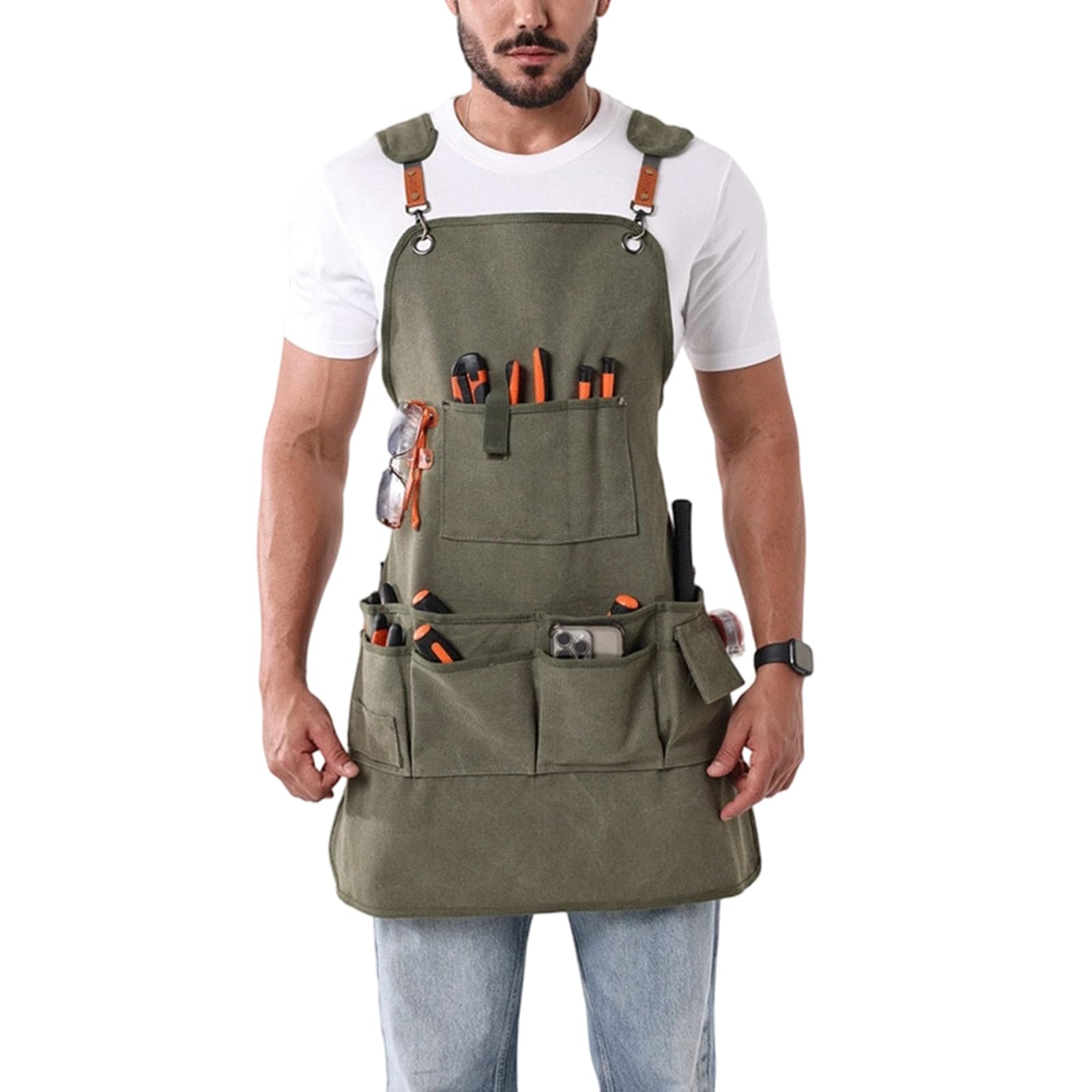 Delantal de carpintero de lona con 13 bolsillos espaciosos y correas acolchadas para tareas de carpintería