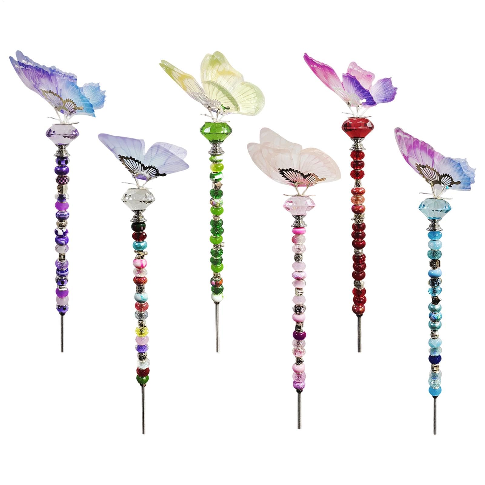Fairy Garden Stakes Kit, akcesoria do dekoracji ogrodu, ogrodowego, ręcznie robione sztabki ścienne z 6 koralikami gwintowanymi, kryształami, orzechami i koralikami z otworami do