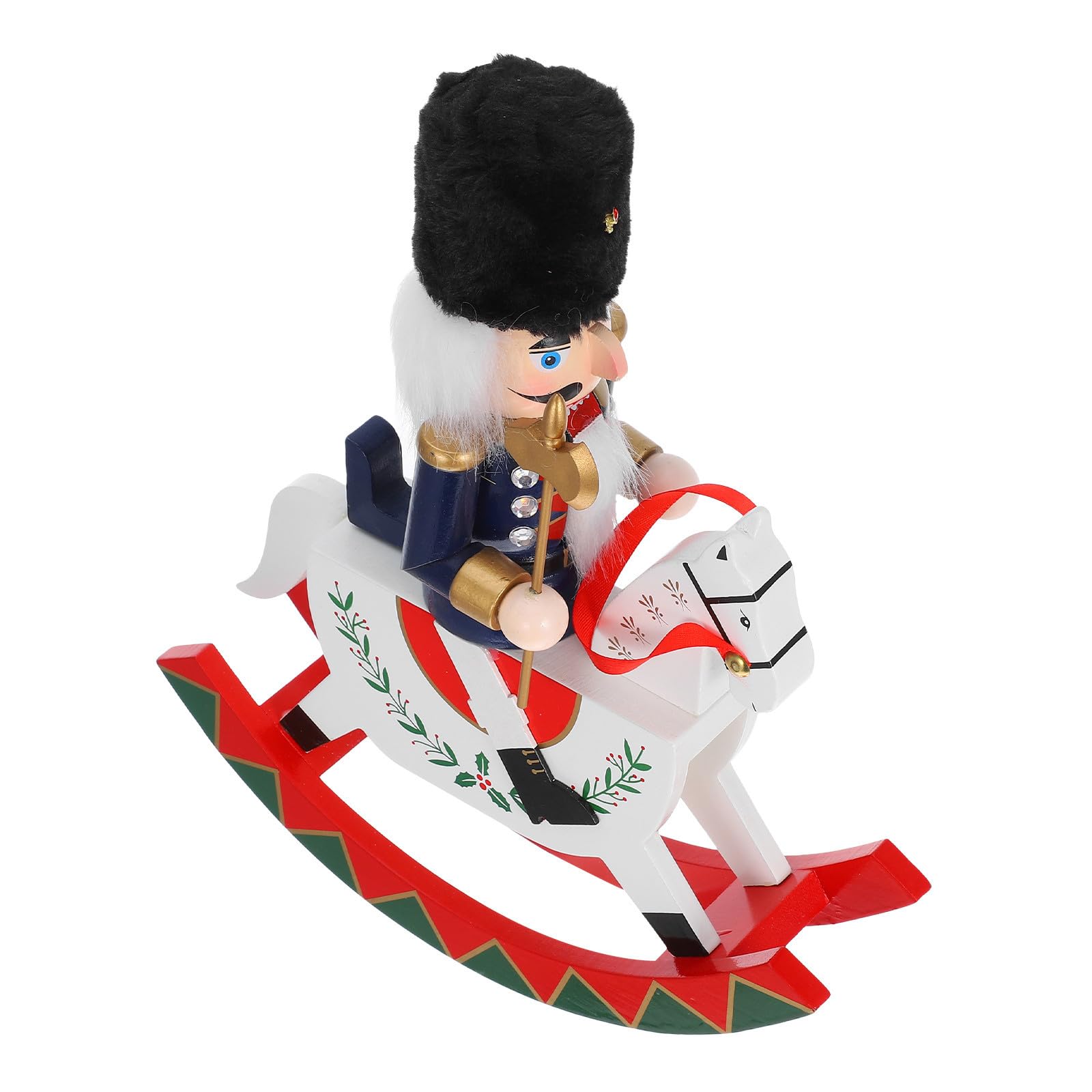 minkissy 2 Pièces Figurine Cheval Casse-Noisette en Bois Bleu pour Noël,