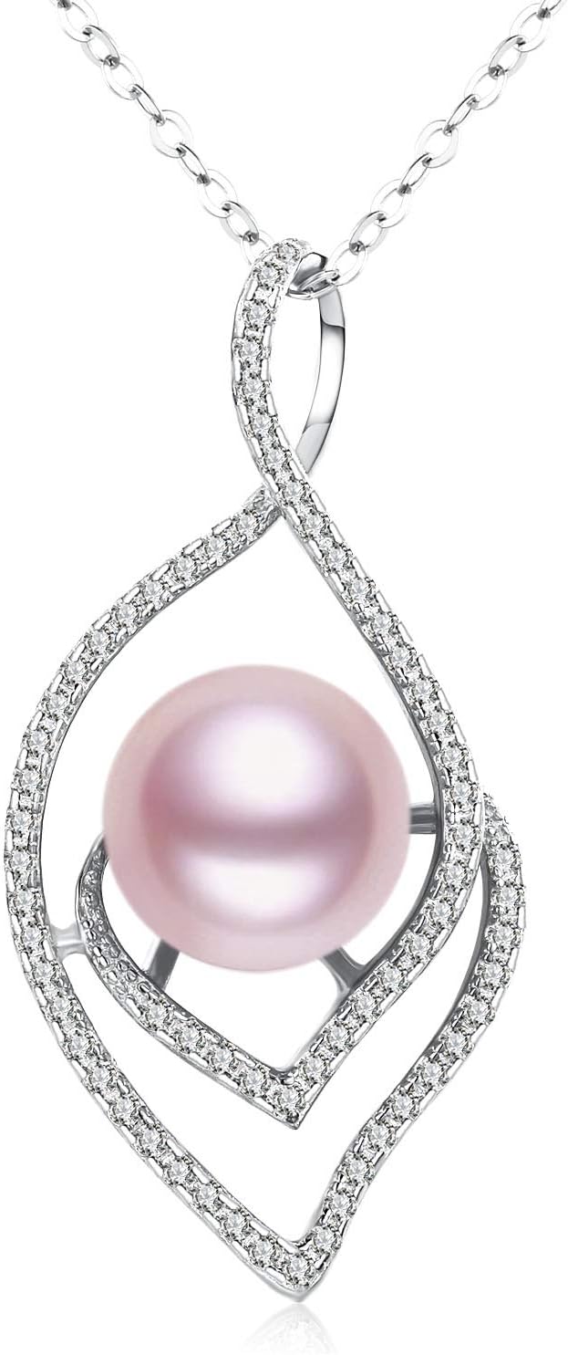 CHAULRI 9-10mm Genuine Freshwater Cultured Pearl Pendant Necklace w/Adjustable Chain - Jewelry Gifts for Women