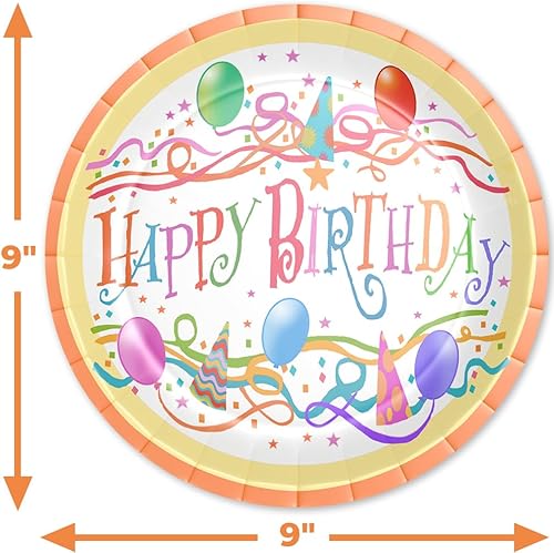 Miniatura 4 de Stonehouse Collection Platos y servilletas de papel Happy Birthday de 9 pulgadas | 40 platos desechables en total