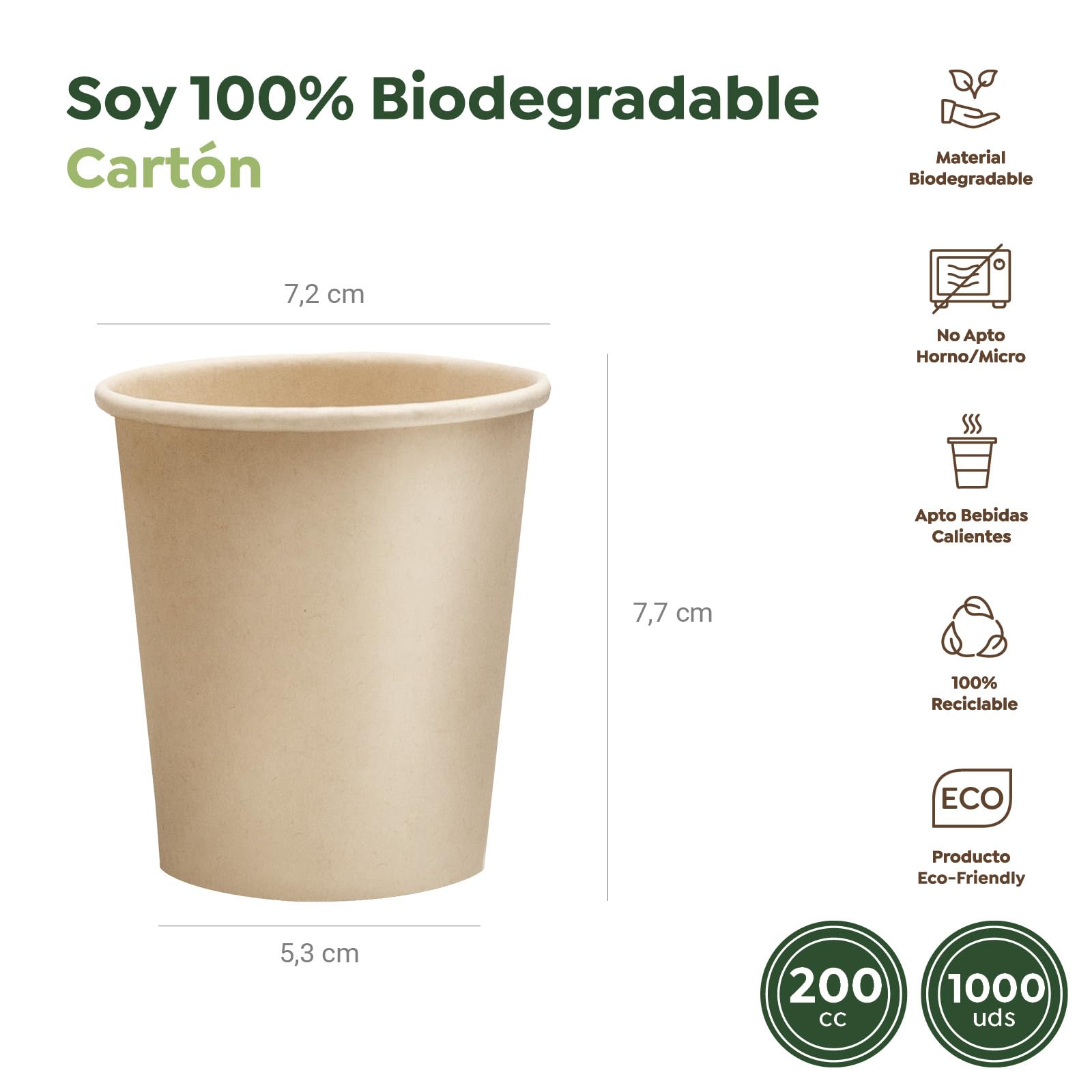 1000 unidades Vasos Café Desechables - Vasos Cartón - Vasos Desechables Catering - Vasos Café para Llevar - Vasos Kraft 200 cc - APTO BEBIDAS CALIENTES Y FRÍAS