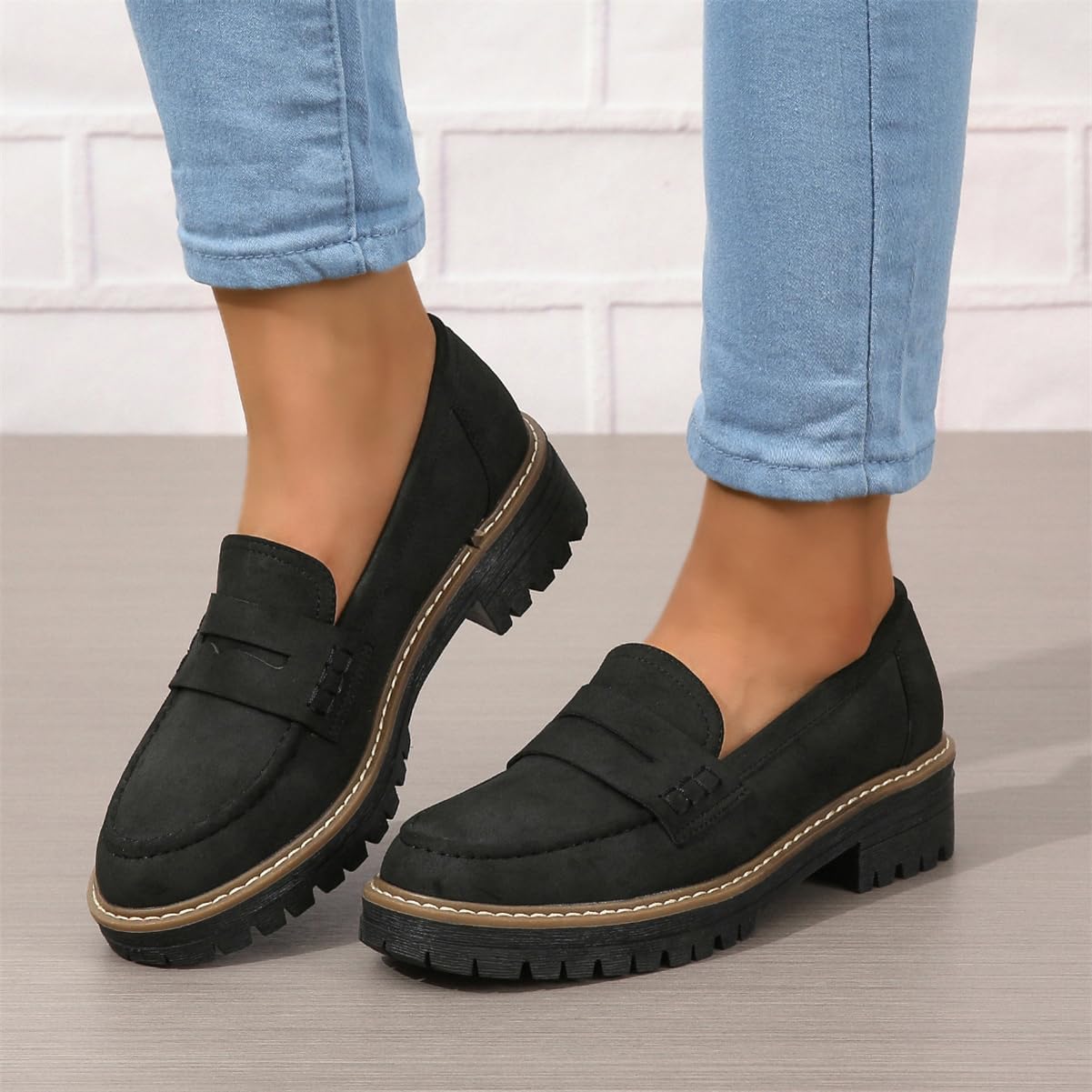 Womens Loafers Shoes Platform Chunky Penny Loafer Lug Sole Comfortable Slip On Work Office Business Casual Dress Shoes, US Size 5-11.5 - Image 4