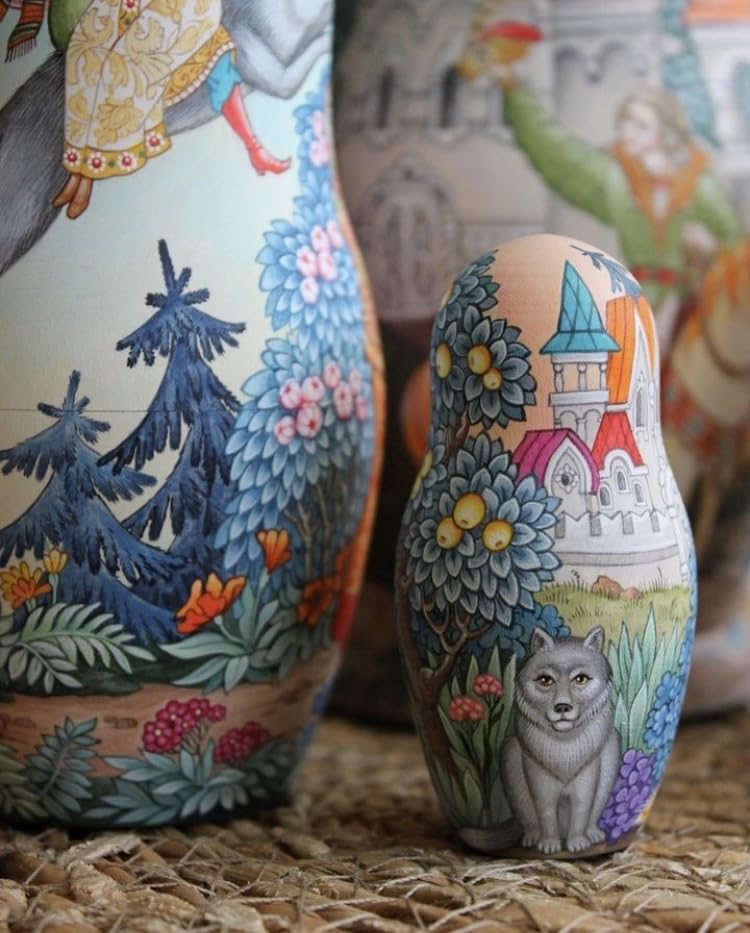 ロシア雑貨民話3匹のクマ&白腹カササギ&ウサギの家』木製飾り皿