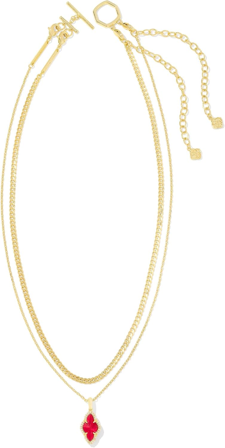 Kendra Scott, Womens, Abbie Pave Frame Multi Strand Necklace, Gold Dark Red Illusion, One Size
