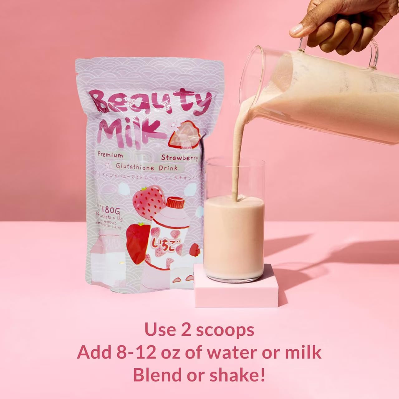 Milkshake aux fraises | Blanchiment de la peau au glutathion ， Aide à la santé de la, nourrit la peau, maintient une apparence jeune et favorise le métabolisme