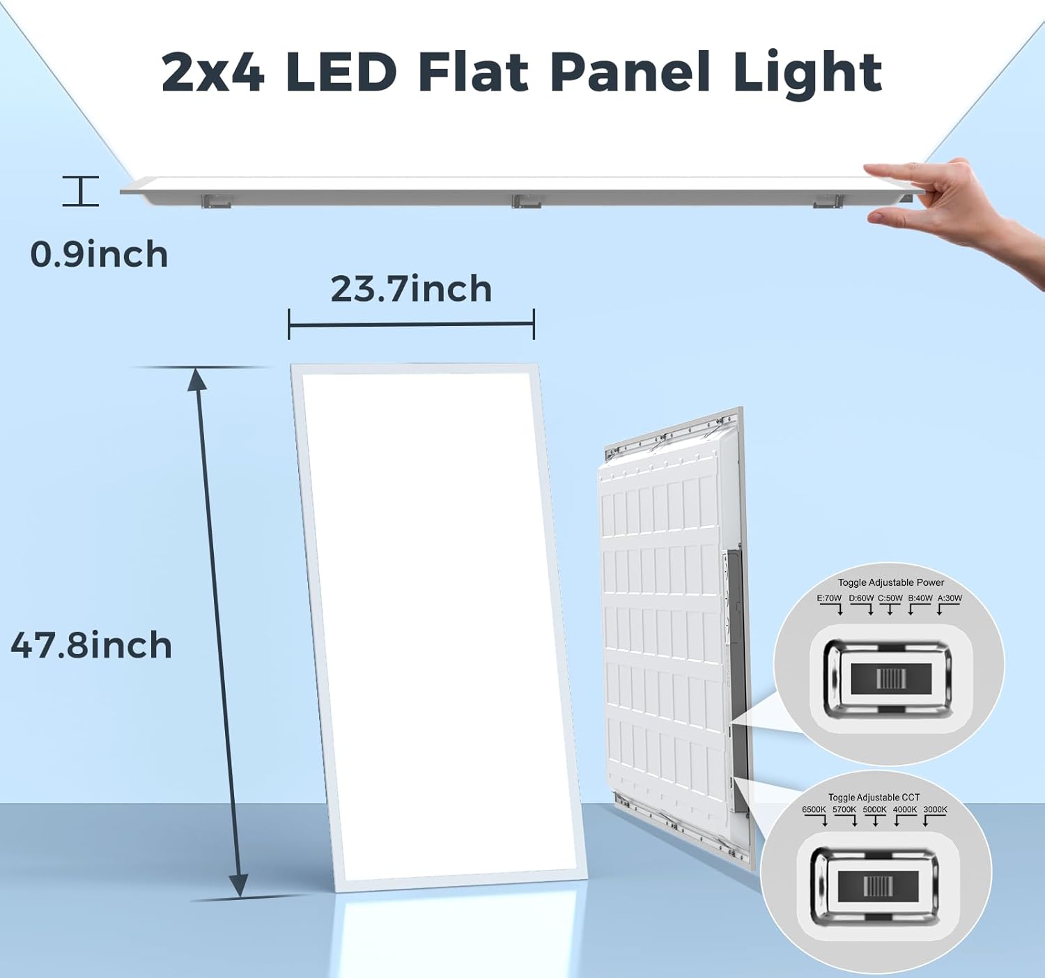 6Pack 2x4 LED Flat Panel Light, 7700LM 30W-70W Dimmable & Selectable, 5CCT 3000K-6500K Adjustable Recessed Troffer, for Drop Ceiling, Office, Kitchen, Garage, School (6 Pack)