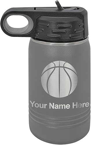 Miniatura 66 de LaserGram Botella de agua personalizada, pelota de baloncesto, acero inoxidable de doble pared aislada al vacío con popote superior, regalo grabado