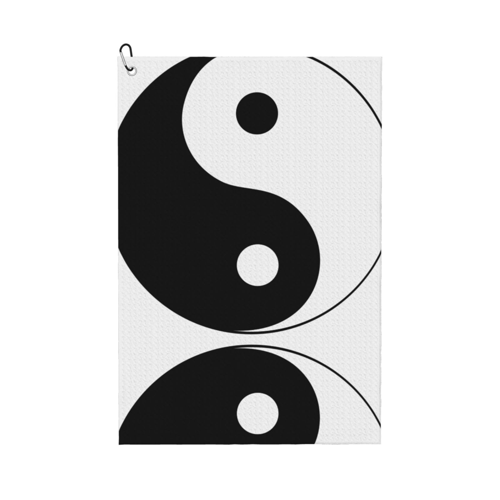 peiyeety Yin Yang Microfiber Golf Towel with Carabiner Clip, 16x24 Inch Absorbent Waffle Weave Towel for Golf Bags