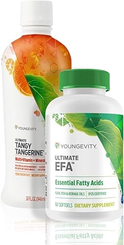 Youngevity Essential 90 Pak - Combo multivitamínico todo en uno Ultimate Tangy Tangerine + Ultimate EFA - 90 vitaminas esenciales, minerales,