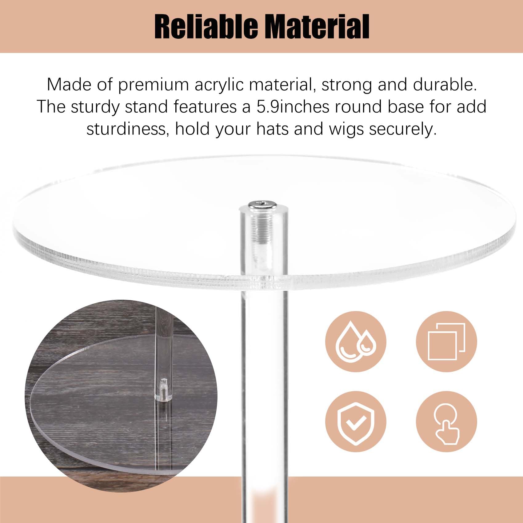 Nvanvmm 3-Piece Acrylic Hat & Wig Display Stands – Clear, Adjustable Height, With Non-Slip Base