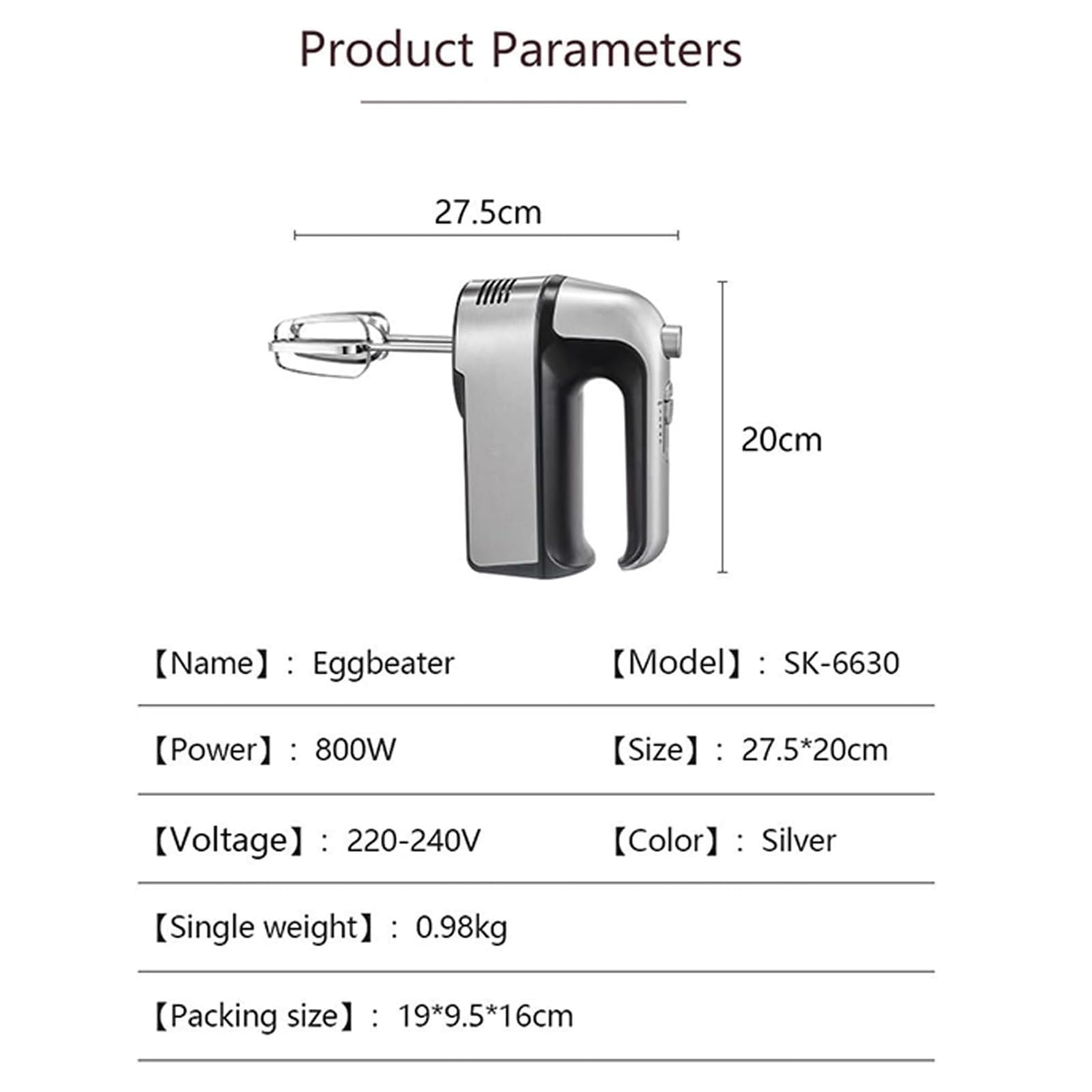 Frusta Elettrica per Impastare, 800 W, Funzione 5 velocità, Completamente Automatica, Include 2 Fruste in Acciaio Inossidabile E Ganci per Impastare, Professionale per La Cottura in Cucina