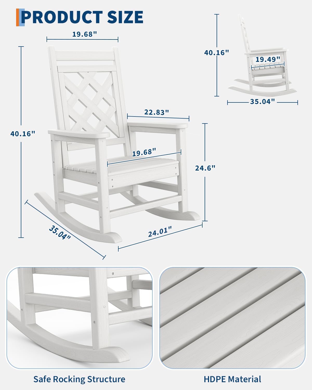 Comfort Superiore - Sedia a Dondolo Da Giardino Adirondack in HDPE, Schienale Alto, Resistente Alle Intemperie, Capacità Di Carico 380 kg, Ideale Per Terrazza, Patio, Piscina o Veranda